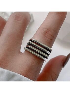 Silver Tone Wrapped Square Front Layered Adjustable Boho Ring #1233